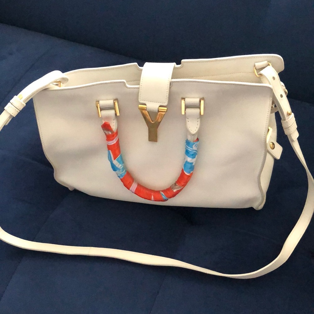 Authentic YSL Saint Laurent small cabas White